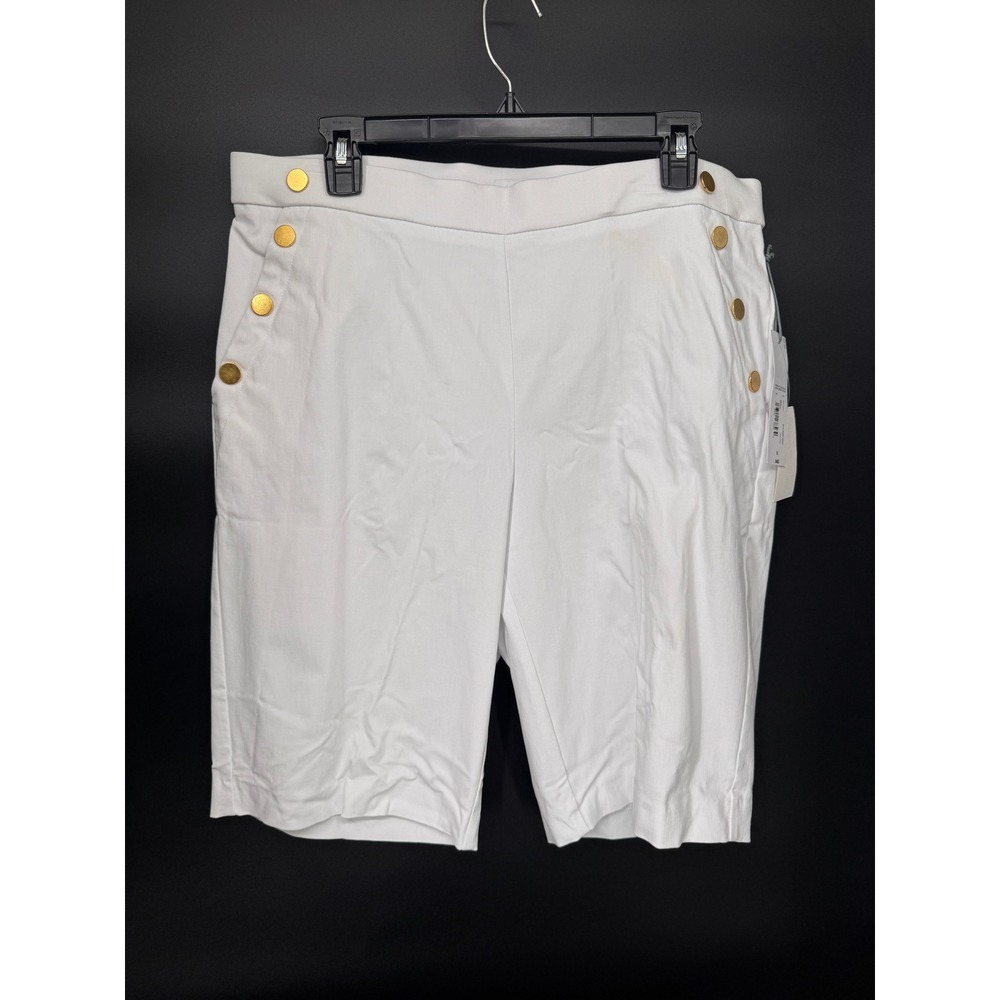 Liz Claiborne Shorts Women XL White NWT Sailor Gold Button High Waist Stretch